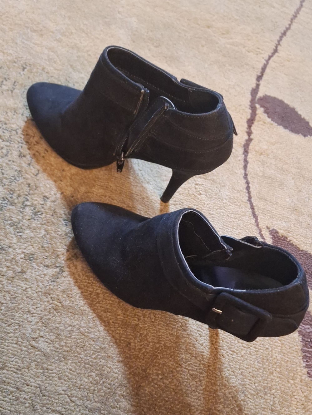 Xappeal Black Suede Pointed Toe Ankle Booties with Side Zip